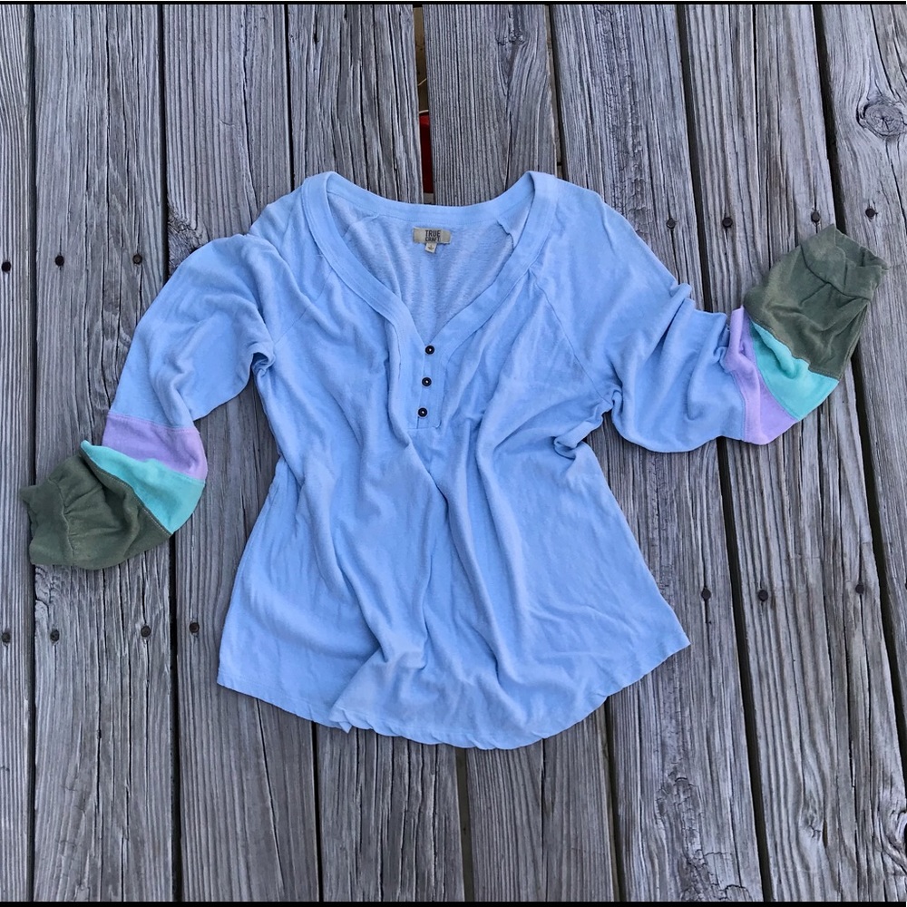 Ladies TRUE CRAFT Colorblock Camp Henley Knit Top Shirt L